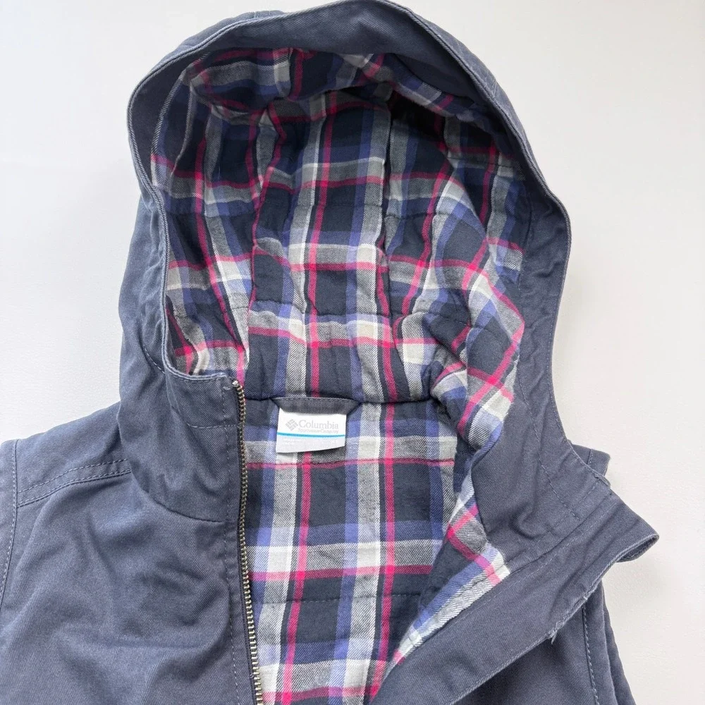 Columbia Jacket Vest Womens XS Gray Hooded Full Zip‎ Blanket Lined Front Pockets